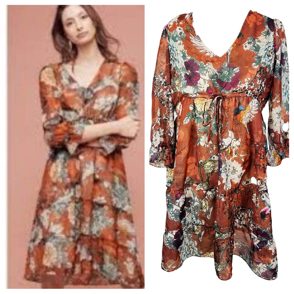 Hemant And Nandita Floral And Bird Print Boho Dress.